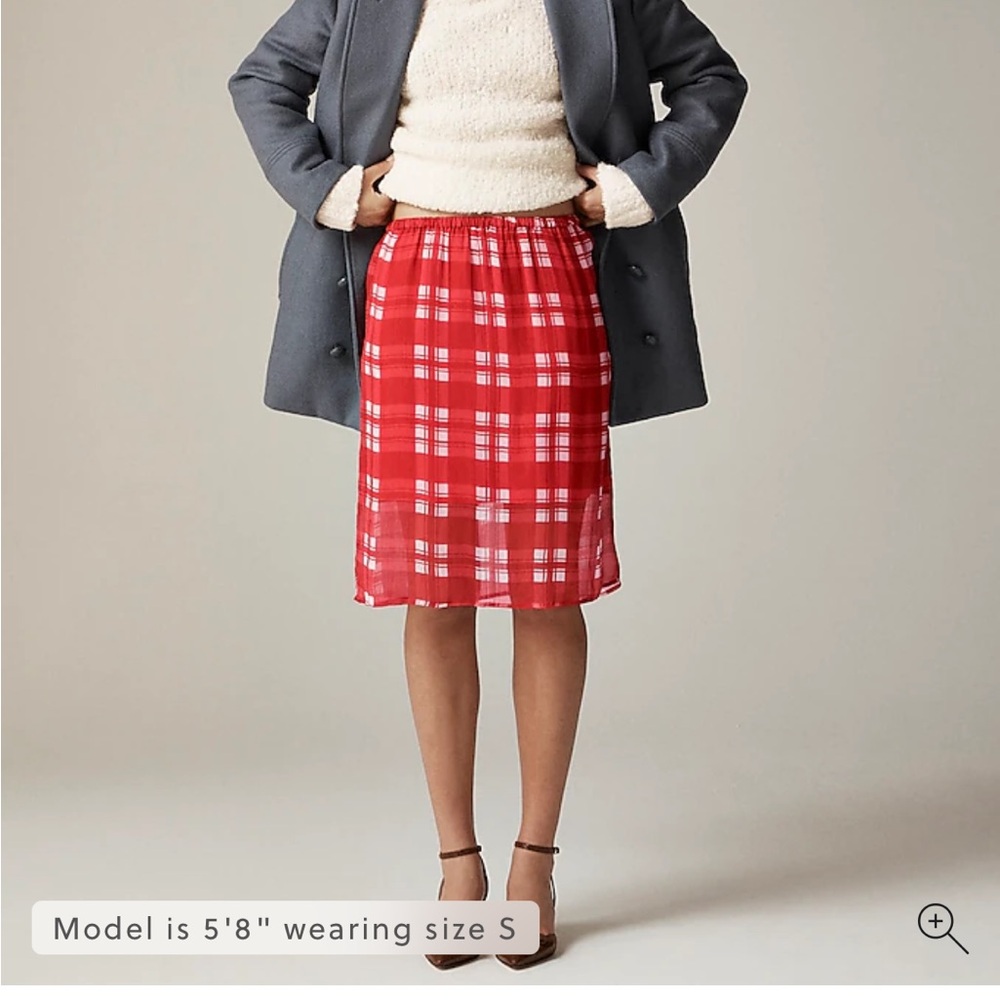 Gwen knee-length layered slip skirt in plaid crinkle chiffon